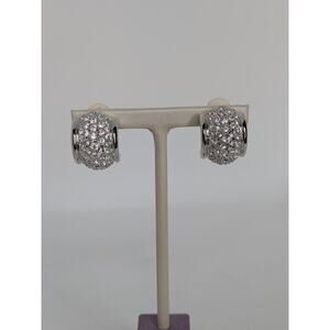 Swarovski Crystal Huggie Hoop Silver Vintage Clip Earrings in Excellent Cond.